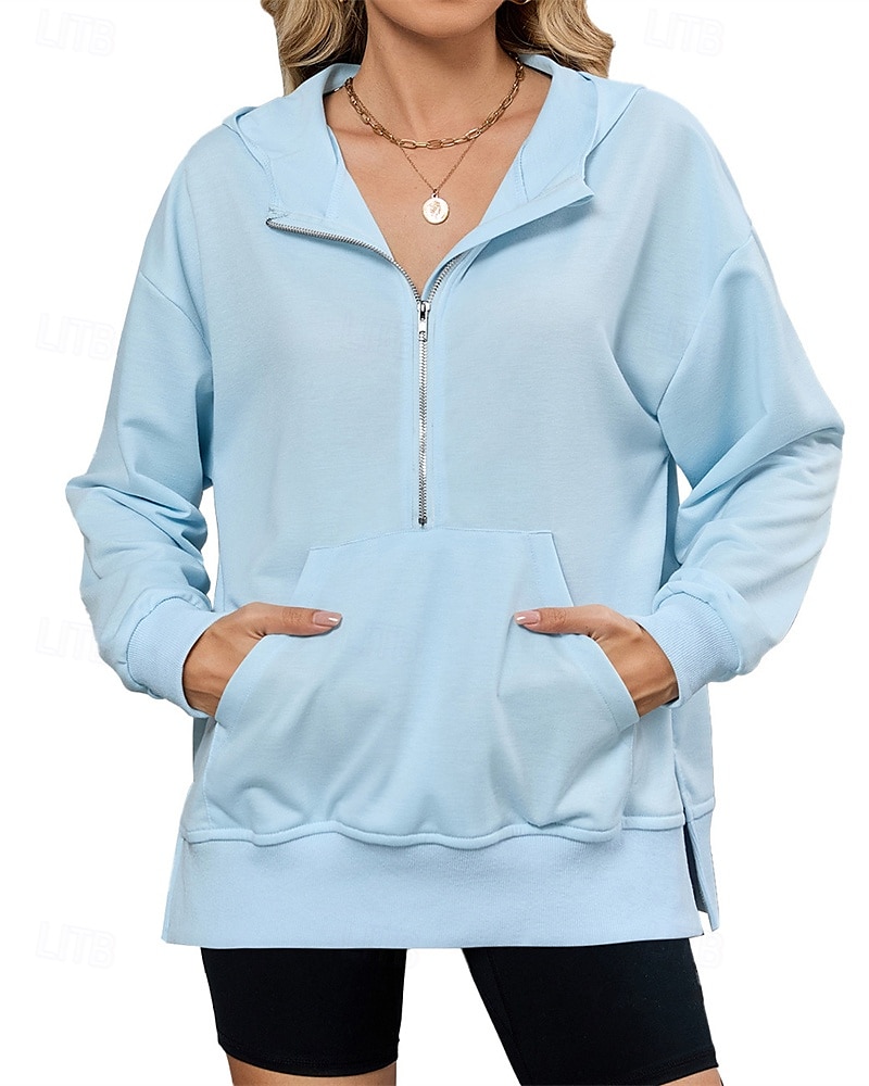 Femmes Sweat à capuche Uni Streetwear Occasionnel Confortable manche longue À capuche Hauts Réguliers Rue Fête Sortir Poche Avant Quart de zip Noir Rose Claire Bleu Kaki Gris Automne de 2025 ? $27.99 –P1