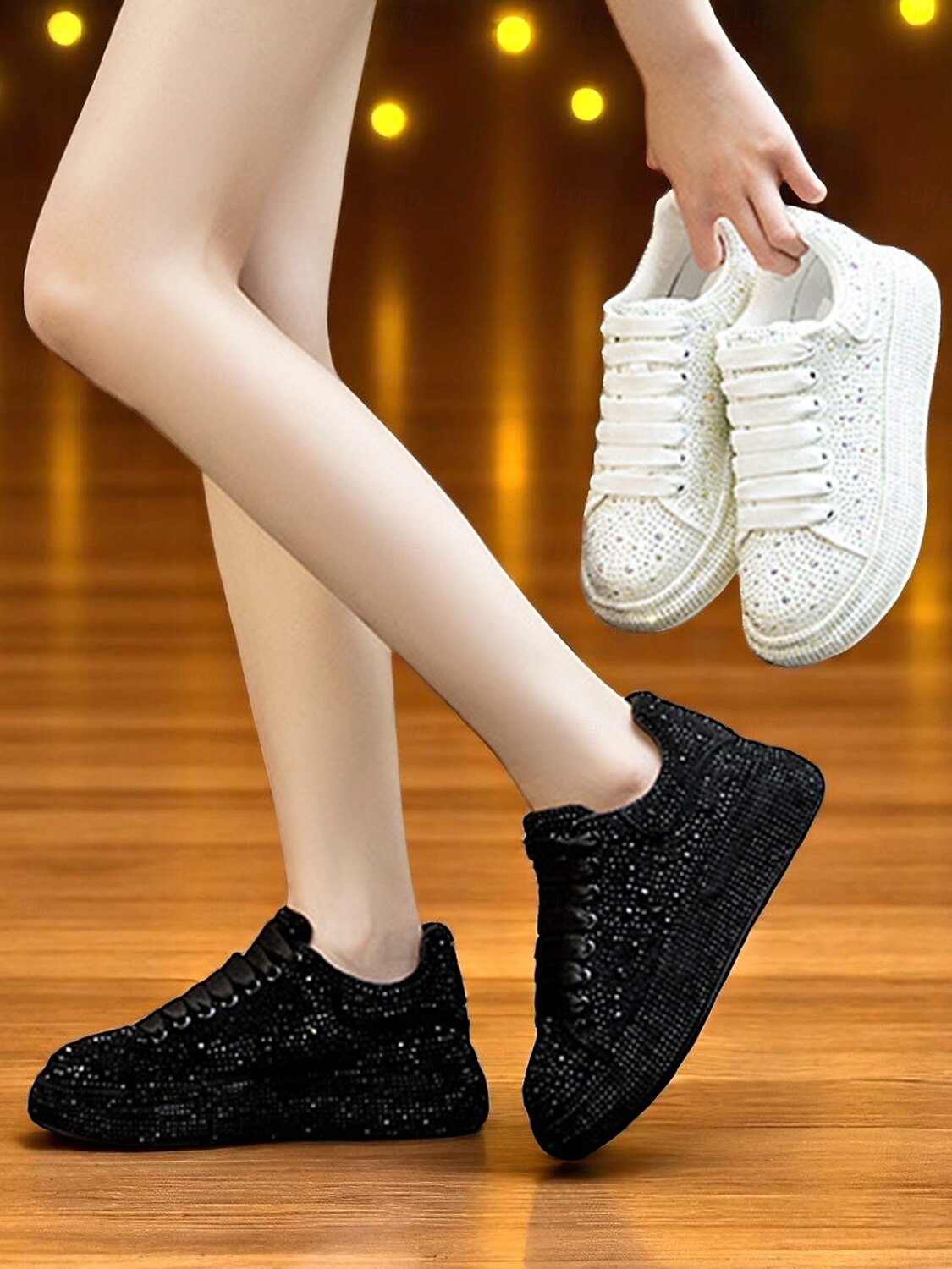 Tênis plataforma feminino branco com strass - sapatos de festa brilhantes com cadarço e detalhes em cristal para a vida noturna e para baladas de 2025 por $54.99 –P2