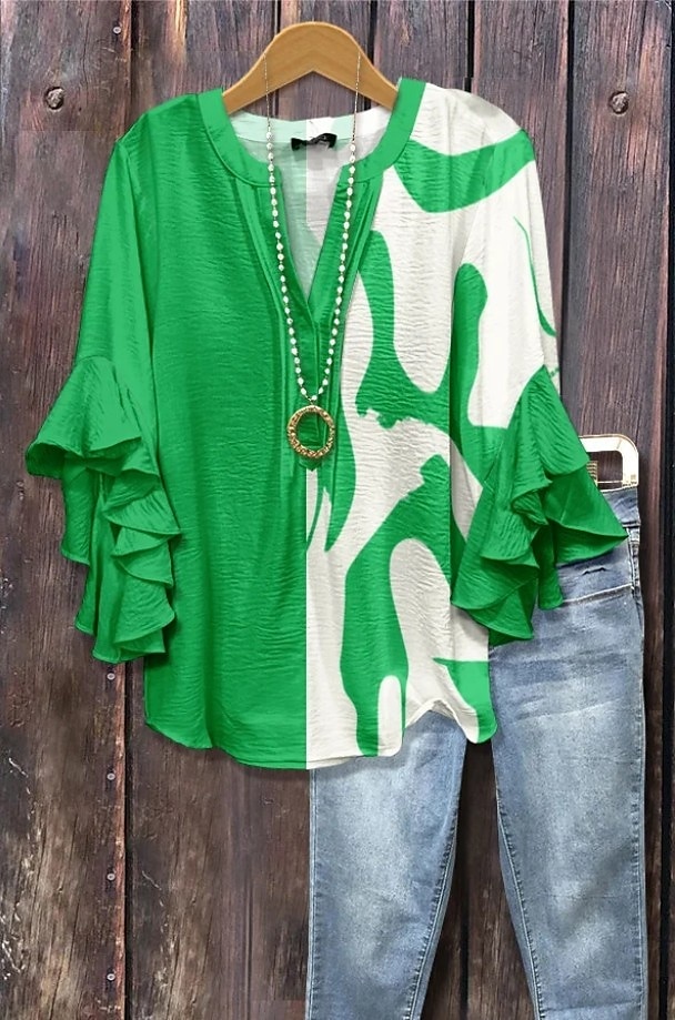 Per donna Blusa Floreale Grafico Geometrico Bohemien Vintage Quotidiano Manica 3/4 Manica a Volant Scollo a V Top Regolari Quotidiano Ferie Abbigliamento da vacanza Volant Stampato Nero Rosa Blu del 2025 a $29.99 –P2