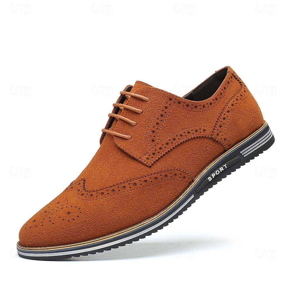 Zapatos oxford de piel sintética marrón caramelo para hombre con detalles brogue: zapatos elegantes e informales con cordones para el trabajo, citas y uso diario. 2025 - $42.99 –P1