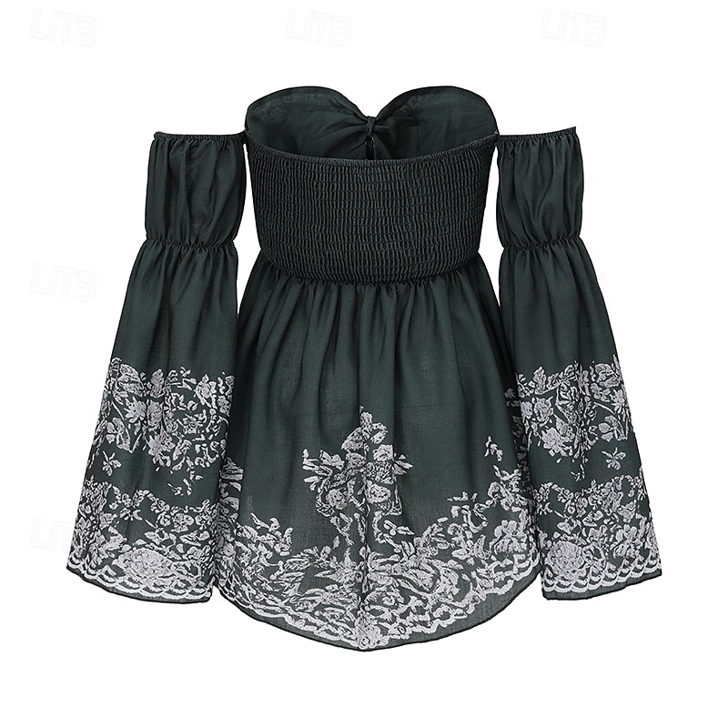 Damen Minikleid Sommerkleid Boho-Kleid Westernkleid Mode Klassisch Täglich Strand Wochenende Normale Passform Blume Langarm Schulterfrei Grün Sommer 2025 - $28.99 –P2