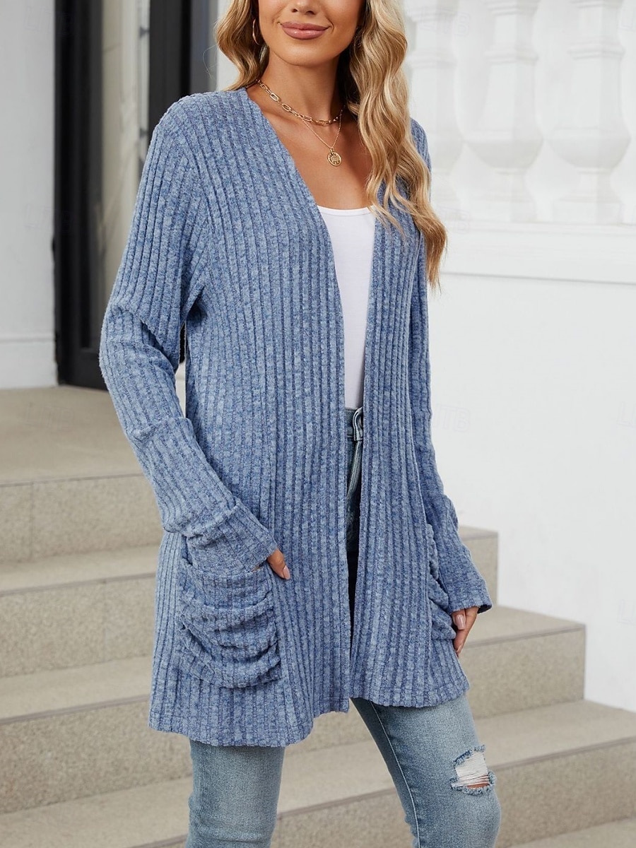 Femmes Pull Cardigan Élégant Mode Streetwear Couleur Unie Ouvert devant Avec Poches Tricoté manche longue Hauts Réguliers Tricoter Extérieur Quotidien Week-end Rose Claire Bleu Automne Hiver de 2025 ? $23.99 –P4