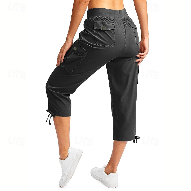 Damen Cargo-Hosen Stoffhosen Streetwear Lässig Wadenlang Natürliche Taille Einfach Tasche Elastisches Kordelzugdesign Bequem Außenbereich Outdoor Streetwear Kamel Dunkelbraun Hellhimmelblau Schwarz 2025 - $22.99 –P5