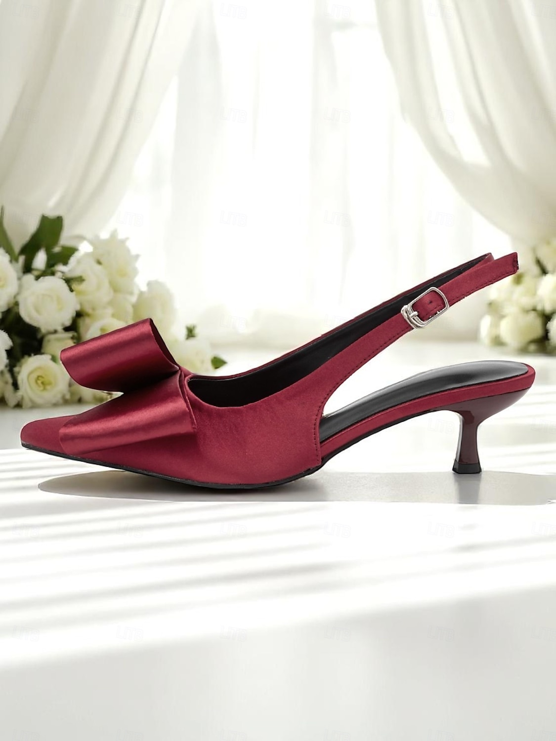 sapatos femininos de salto alto de cetim vermelho, bico fino e laço grande para eventos formais e ocasiões noturnas de 2025 por $46.99 –P5