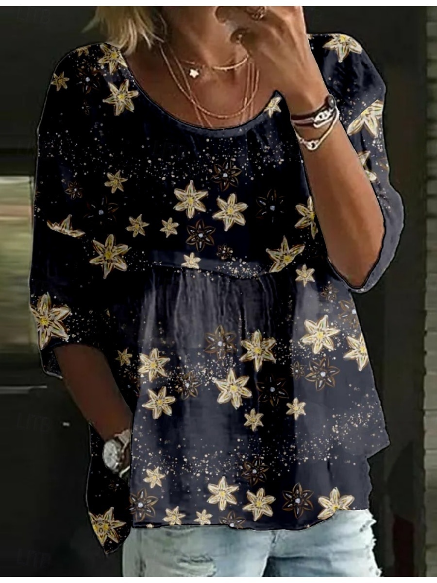 Per donna Blusa Floreale Elegante Manica 3/4 Girocollo Top Regolari Quotidiano Ferie Stampato Nero Verde chiaro Blu marino Viola Verde Estate del 2025 a $21.99 –P5