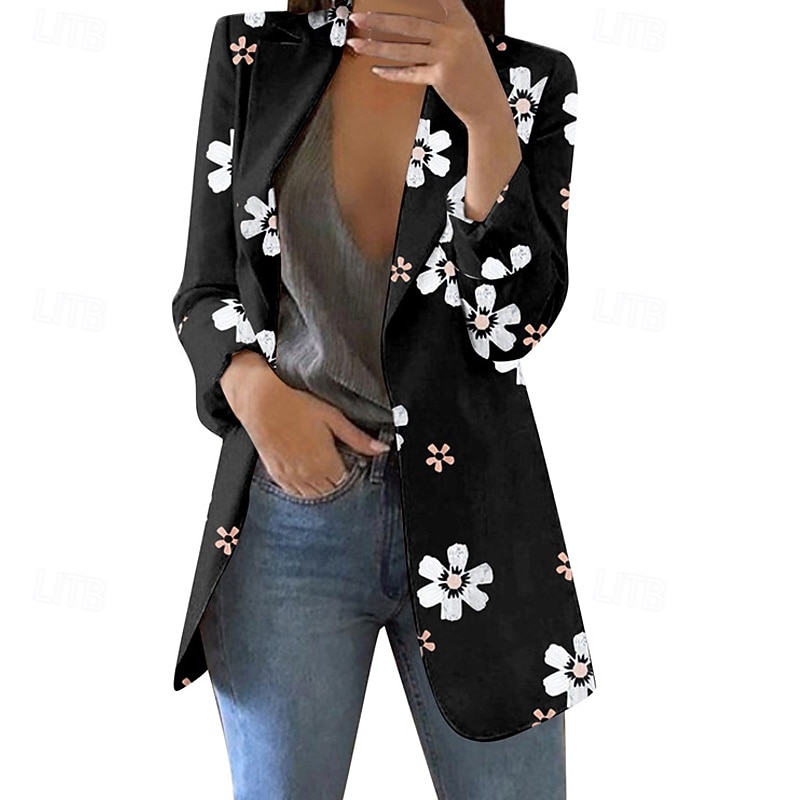 Per donna Blazer Confortevole Stampato Elegante Moda Casual Floreale Uscire Casual Quotidiano Cardigan Regolare Bavero Vestibilità regolare Manica Lunga Capispalla Nero Giallo Verde Primavera Autunno del 2026 a $31.99 –P2
