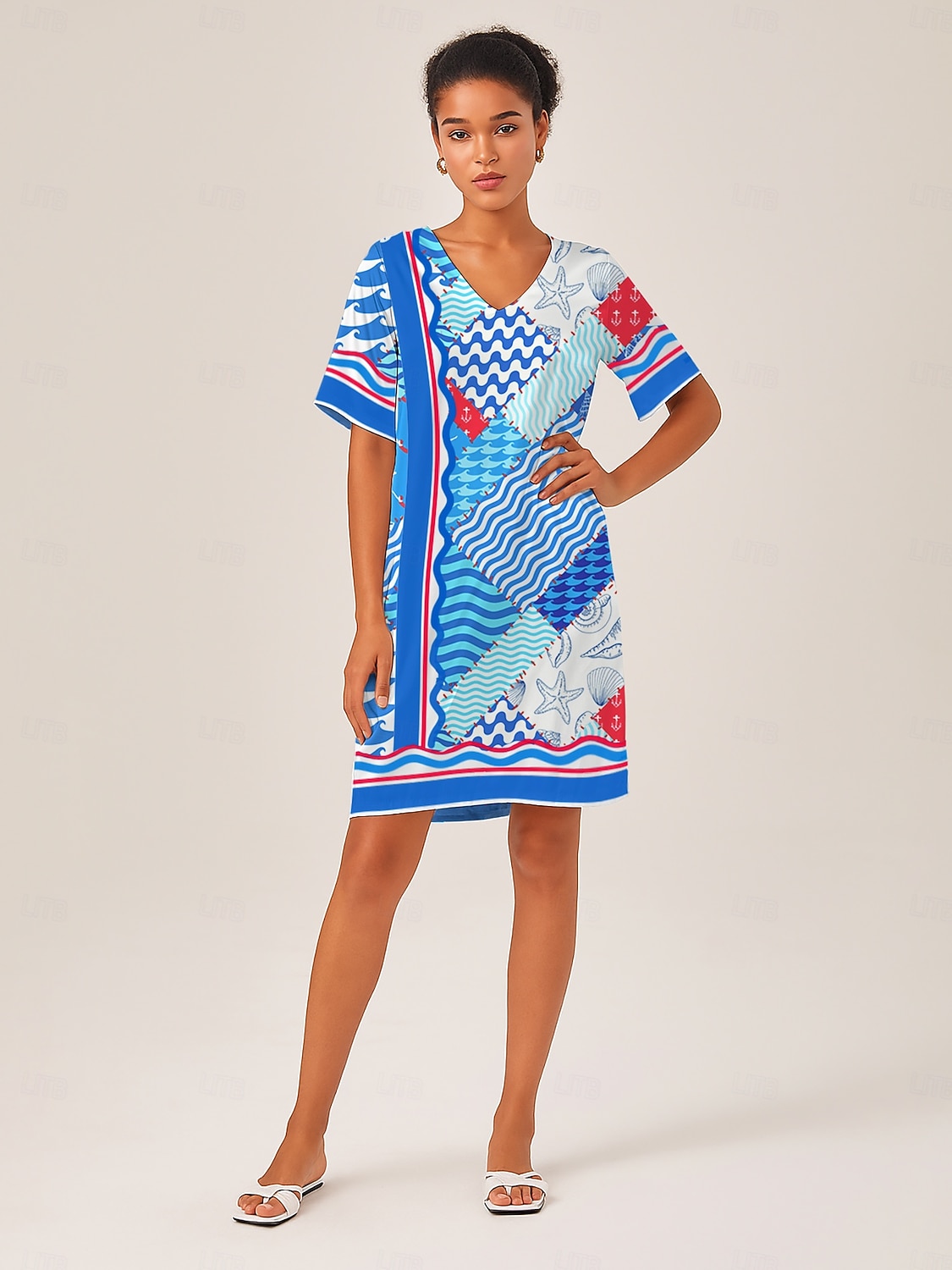 Dames Vrouw Normaal shirt Oceaan Casual Koude schouder Marineblauw Lange mouw Elegant Vakantie Hedendaagse koude schouder Zomer 2025 - $52.99 –P2