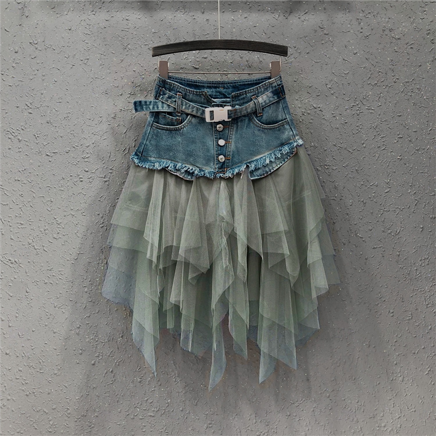 Women's Skirt A Line Basic Long Carnival Costumes Ladies Asymmetrical Skirts Color Block Solid Colored Pleated Tulle Vacation Daily Wear Black Light Blue Summer Denim 2025 - $31.99 –P1