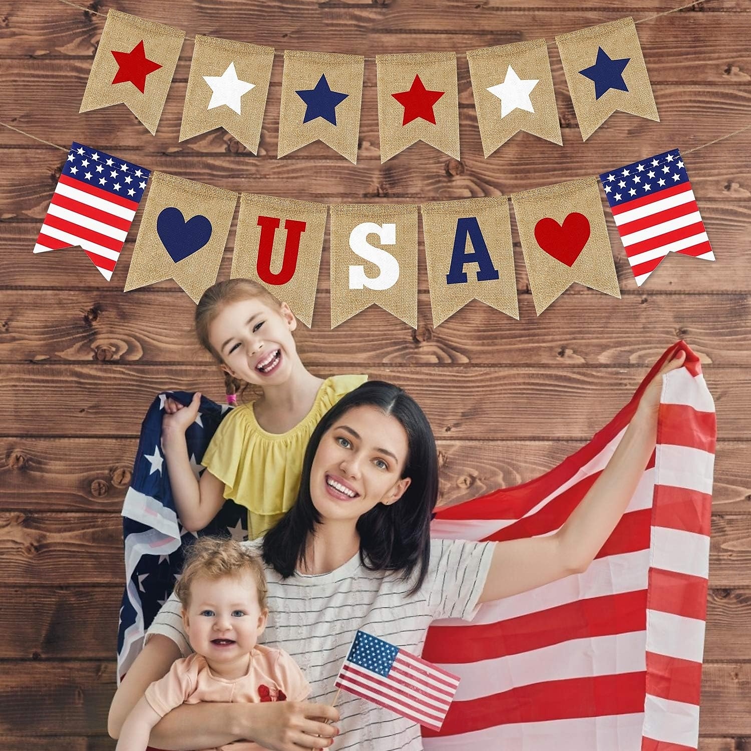 Patriotic USA Banner Burlap 4th of July Decorations Rustic Patriotic Banner Red White Blue Stars Bunting Garland for President Day 4th of July Party Supplies 4th of July Patriotic Outdoor Indoor hanging Decor 2025 - $16.99 –P2