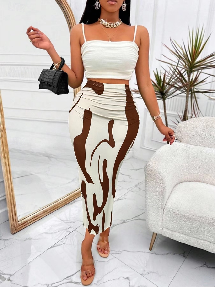 Women's Skirt Bodycon Fashion Casual Maxi High Waist Skirts Floral Print Stretchy Street Daily Blue Fuchsia Apricot Coffee Summer Polyester 2025 - $13.99 –P11