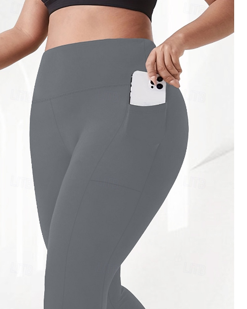 Femmes leggings de pilates Jambières Capri pantalon de sport Avec Poches Léger Pilates Salle de sport Course Leggings Capri Couleur Unie Gris foncé Noir Vert Véronèse Grande taille Des sports Tenues de 2026 ? $17.99 –P9