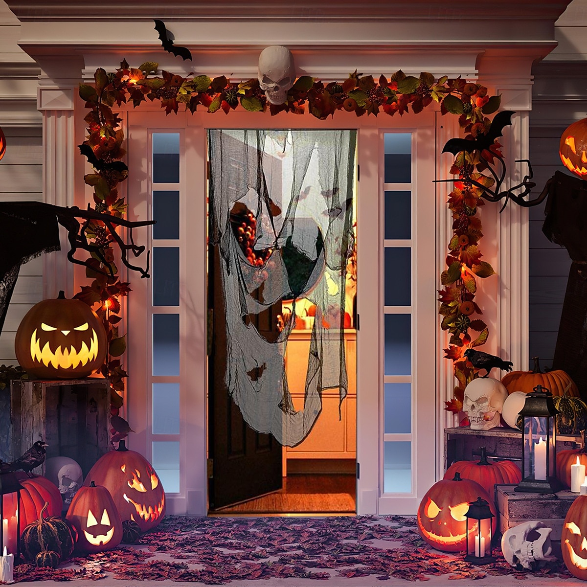 Halloween Door Cover Front Door Curtain Decoration, Halloween Broomstick Bats Flying Jagged Bottom Display 2025 - $4.99 –P5