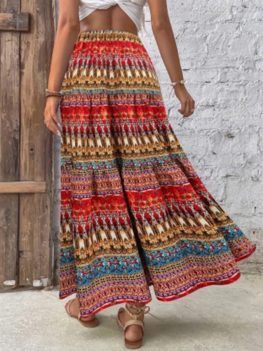 Dame الالتفاف A-linje Bohem Årgang Fritid Maksi Høy Midje Skjørt Blomstret Trykt mønster Mikroelastisk Feriereise Gate Gul Rød Sommer Polyester 2025 - $17.99 –P2