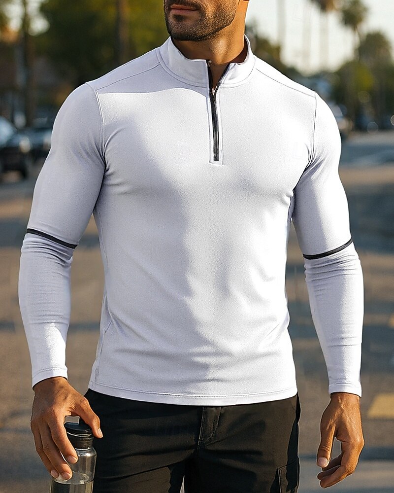 2025年 男性用 ランニングトップ ランニングTシャツ クォータージップ 長袖 Tシャツ ソリッド 速乾性 ライトウェイト 高通気性 テニス ゴルフ ランニング スポーツウェア アクティブウェア ダークグレー ブラック ホワイト  コレクション – $25.99 –P5