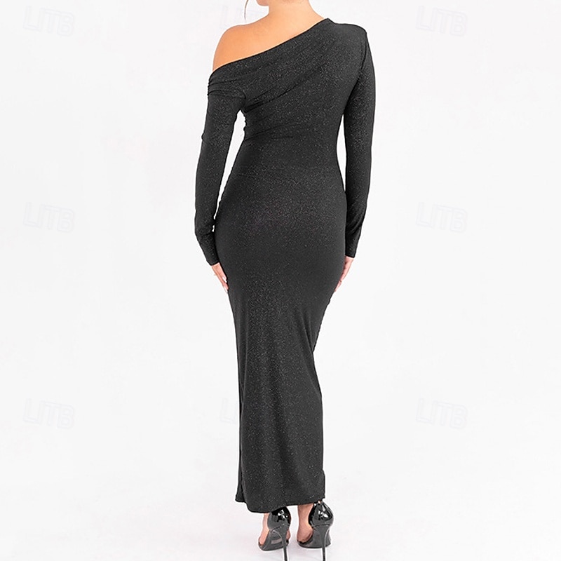 Damen Langes Kleid Maxikleid Abschlussballkleid Partykleid Mode Party Besonderer Anlass Abendgesellschaft Normale Passform Einfach Langarm Kalter Schulter-Ausschnitt Schwarz Purpur Braun Herbst 2025 - $25.99 –P13