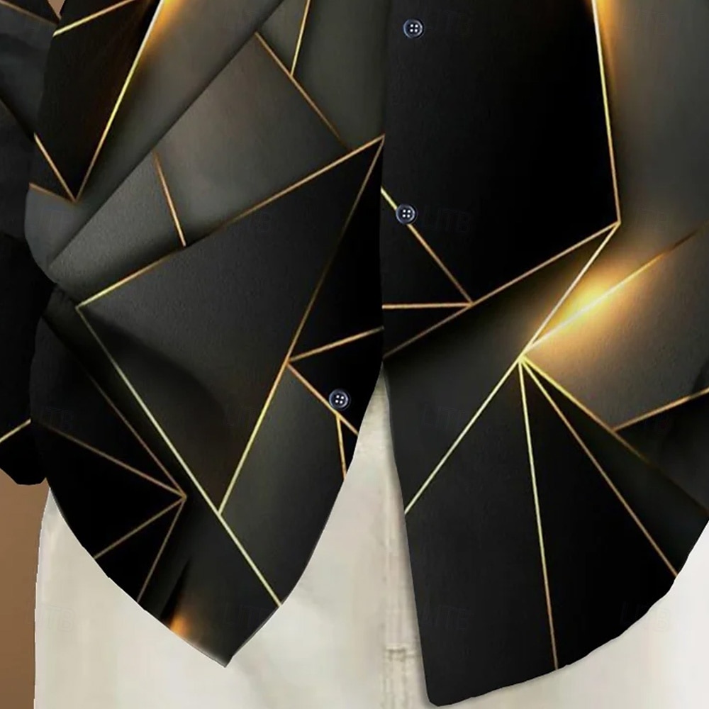 Herr Geometrisk Färgblock 3D Print Skjorta Knapp upp skjorta Långärmad Mode Casual Semester Dagligen Streetwear Vår Höst Nedvikt 3D-utskrift krage skjortor Främre en ficka Svart 2025 - $25.99 –P2
