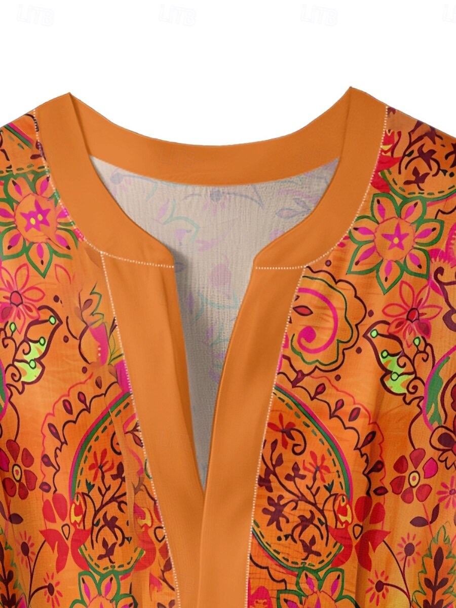 Mujer Blusa Volante Estampado Floral Elegante Moderno Manga 3/4 Escote en Pico Tops regulares Diario Festivos Azul Piscina Rosa Naranja Verde Trébol Verano 2026 - $37.99 –P8