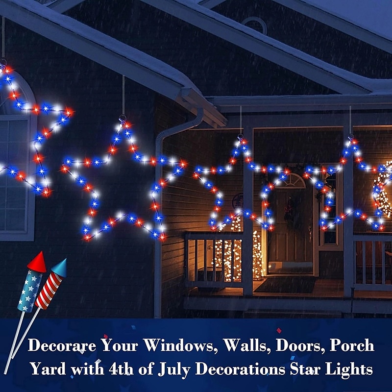 1 Stuk Patriottische Hanglampen Smeedijzer Rood Wit Blauw Vijfpuntige Ster voor 4 juli Onafhankelijkheidsdag 250e Jubileum Herdenking Binnenplaats Balkon Veranda Feest 2026 - $12.99 –P9