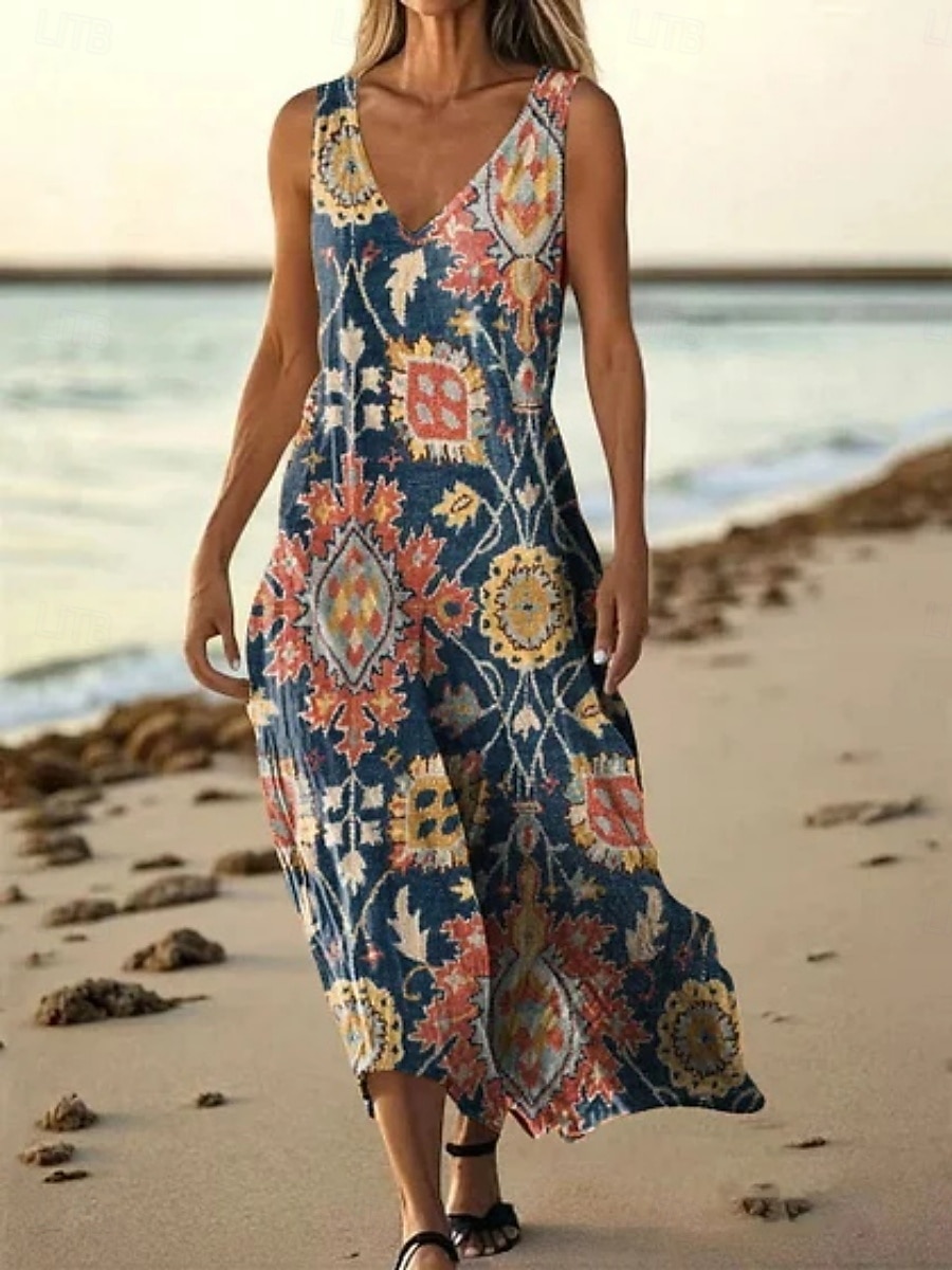 Damen Langes Kleid Maxikleid Freizeitkleid Trägerkleid Sommerkleid afrikanisch Täglich Ferien Strand Normale Passform Blumen Ärmellos V Ausschnitt Rosa Rote Marineblau Purpur Sommer 2025 - $20.99 –P6