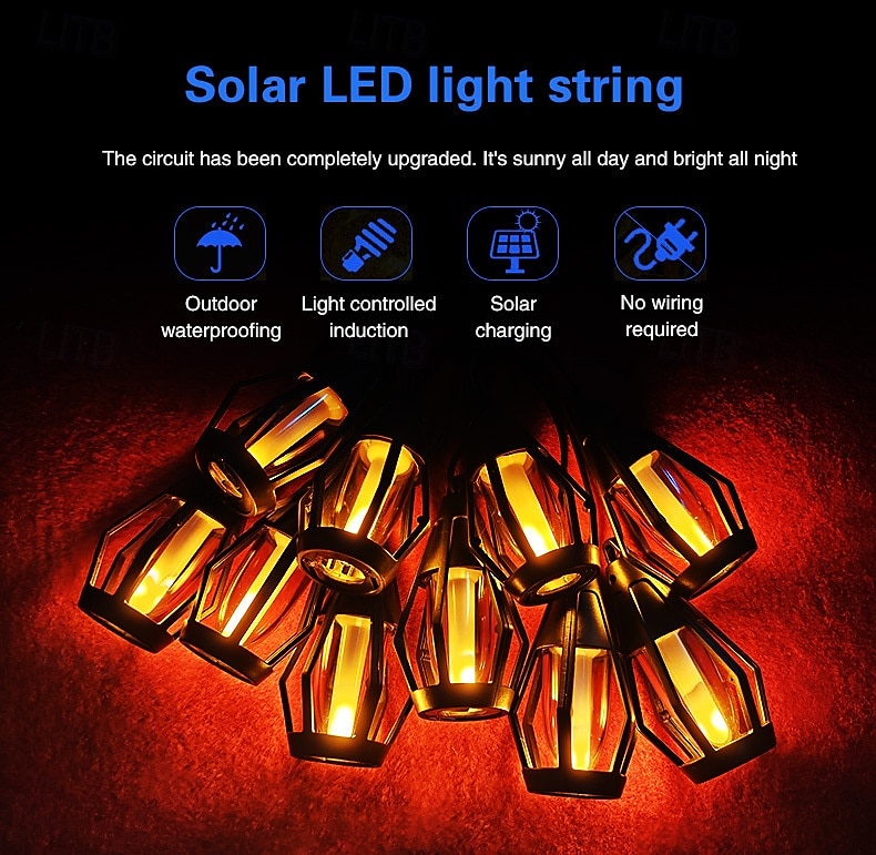 1 Pc 15 Leds Outdoor Waterproof Solar Flashing Flame Lantern String Garden Courtyard Camping Christmas Halloween Wedding Atmosphere Decoration Lighting 2025 - $47.99 –P7