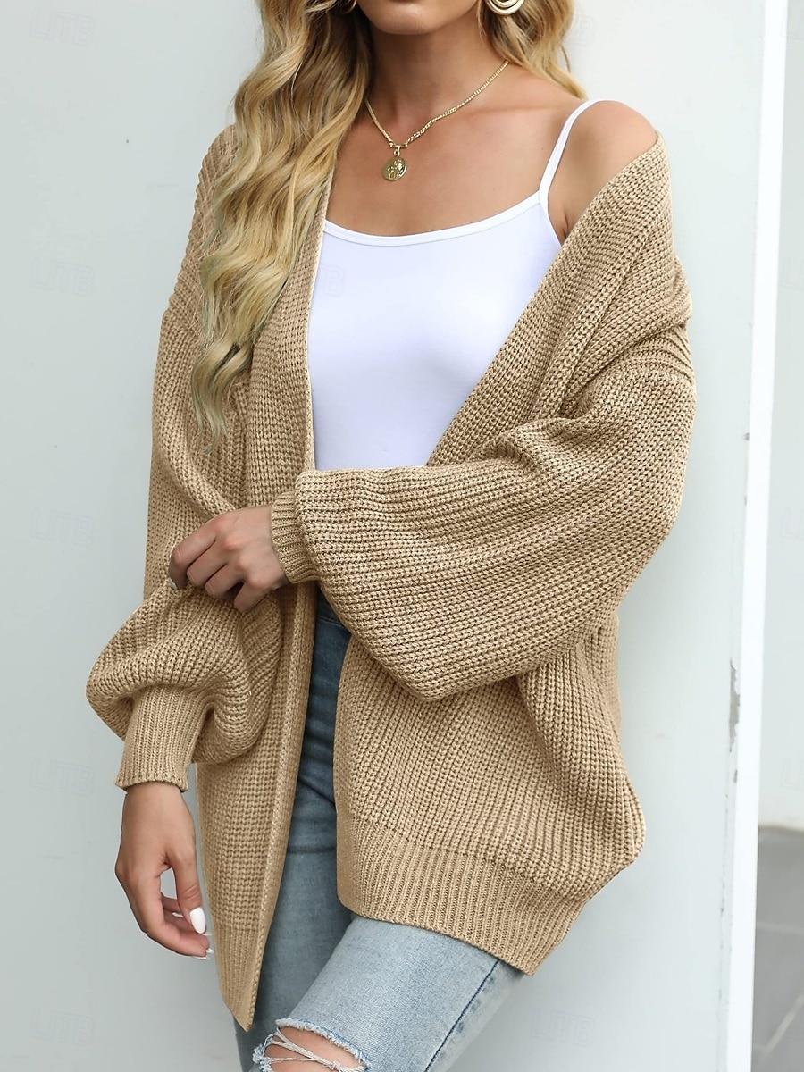 Pentru femei Pulover Bluza Elegant Modă Șic Stradă Culoare pură Deschis frontal Tricotat Manșon Lung Topuri obișnuite Tricotat În aer liber Zilnic Sfârșit de săptămână Negru Roz Îmbujorat Toamnă Iarnă 2025 - $25.99 –P1
