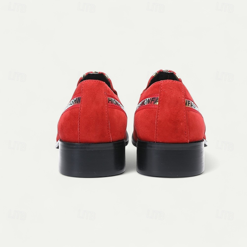 Men's Red Slip-On Leather Boots with Gold Tip Unique Printed Stripes–Modern Western Boots for Casual, Everyday Wear 2025 - $119.99 –P8