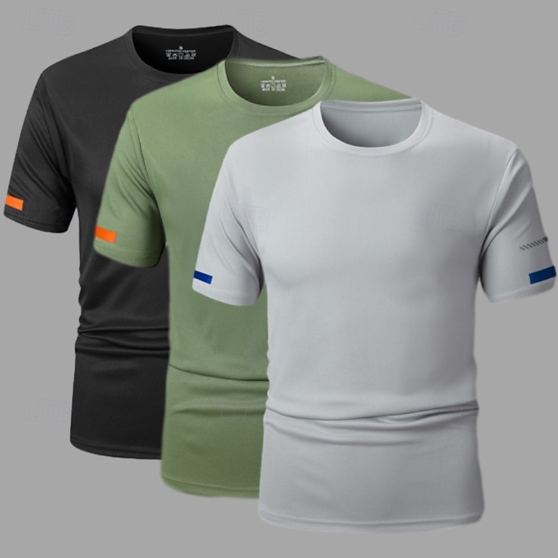 2025年 3枚セット メンズ Tシャツ 半袖 クルーネック 夏 無地 無地 スポーツ &アウトドア、カジュアル、速乾性、ベーシック、無地、カジュアル、フィットネス、カジュアル、デイリーTシャツ  コレクション – $22.99 –P6