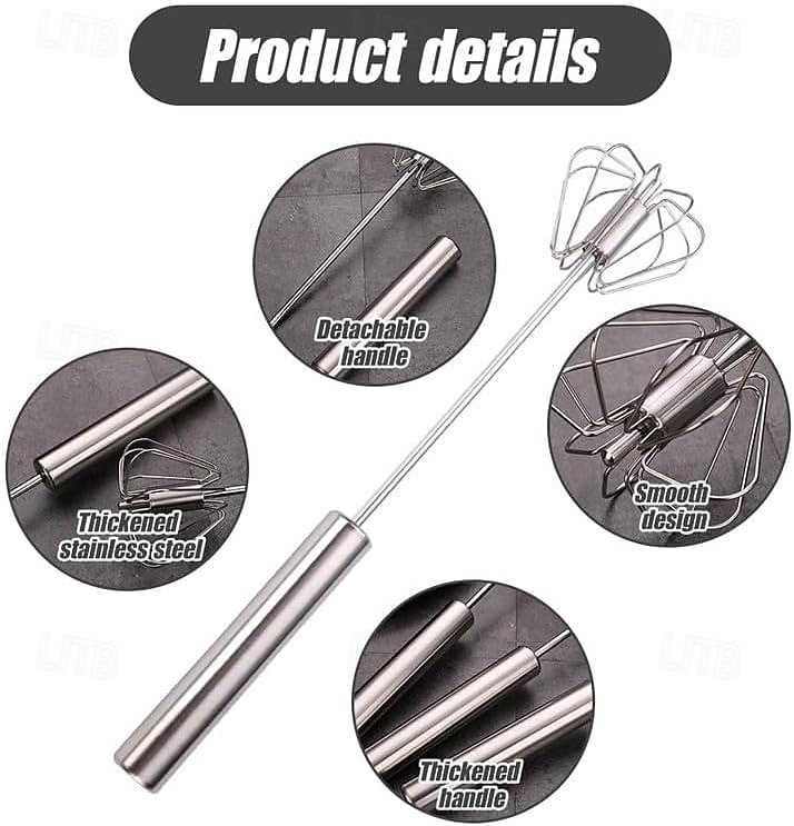 Tel semiautomat din oțel inoxidabil, mixer manual cu împingere, instrument de agitare manual pentru ouă, țesător automat rotativ pentru gătit lapte cu ouă și lapte de casă 2025 - $13.99 –P5