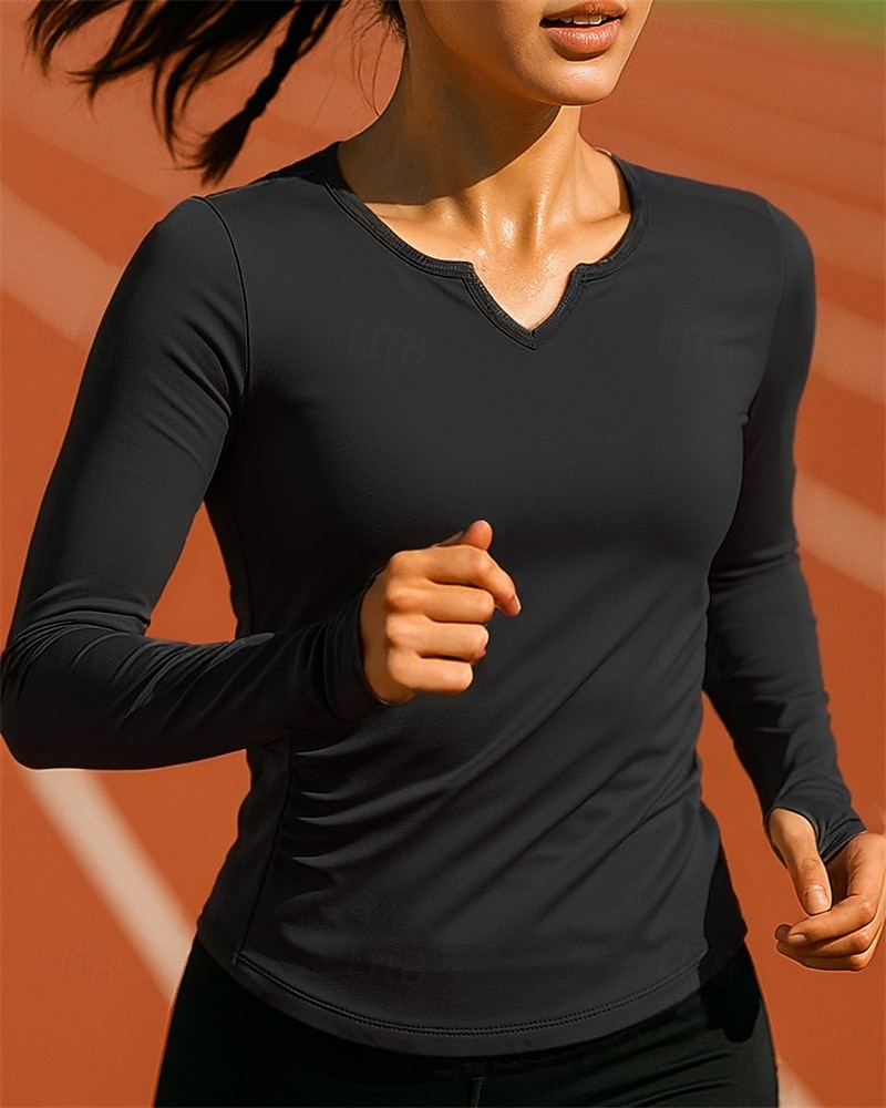 Damskie Bieganie na górze Koszulka do biegania Szczupła Długi rękaw Tee Tshirt W serek Solidne kolory Szybkie wysychanie Lekki Elastyczny Oddychający Bransoletka tenisowa Golf Bieganie Odzież sportowa 2025 - $13.99 –P6