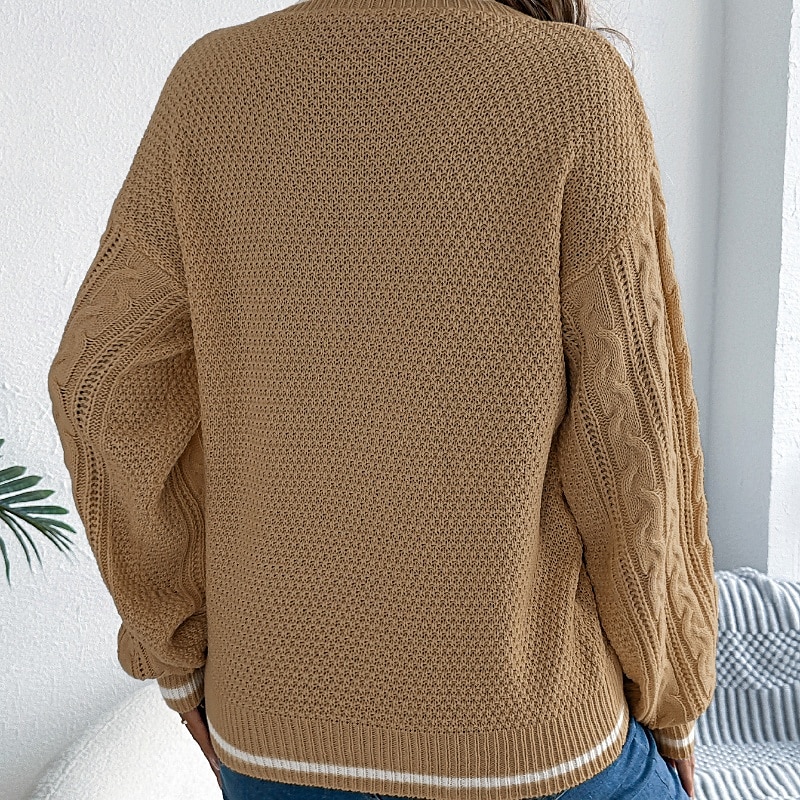 Damen Pullover Lässig Farbblock Gerippt V Ausschnitt Patchwork Gestrickt Langarm Normale Oberteile Stricken Täglich Ferien Ausgehen Weiß Blau Herbst 2025 - $24.99 –P19