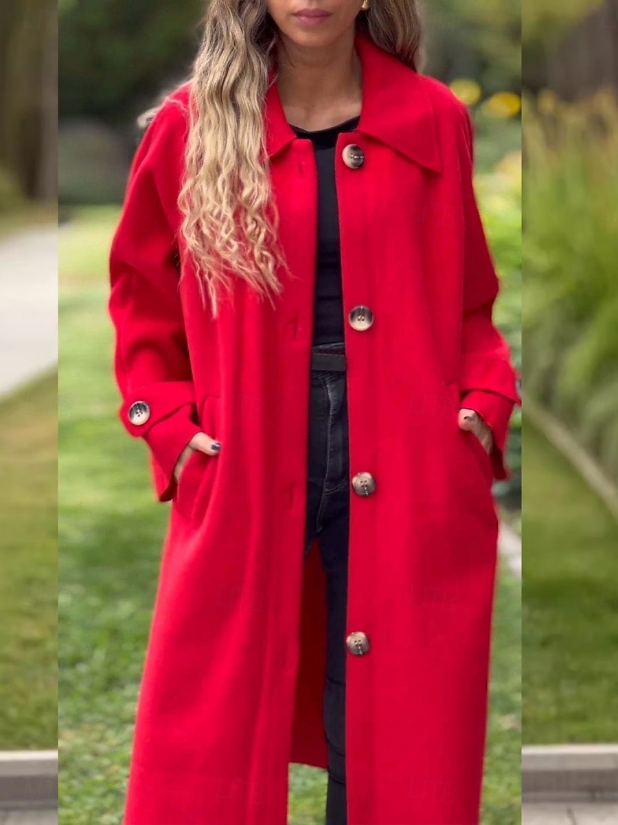 Dam Trenchcoat Bekväm Andningsfunktion Ficka Klassisk Ledigt Slät Semester Gata Ledigt Dagliga kläder Enkelknäppt Lång Nedvikt Normal Långärmad Ytterkläder Svart Gul Rodnande Rosa Vår Höst 2025 - $38.99 –P3