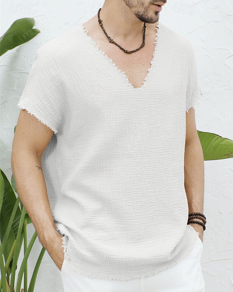 رجالي تي شيرت بلايز قميص بأكمام قصيرة تي الأعلى كم قصير V رقبة الصيف سهل موضة مصمم أساسي الطيات عطلة شارع مناسب للخارج أبيض كاكي تي شيرت للرجال 2025 - €16.11 –P4