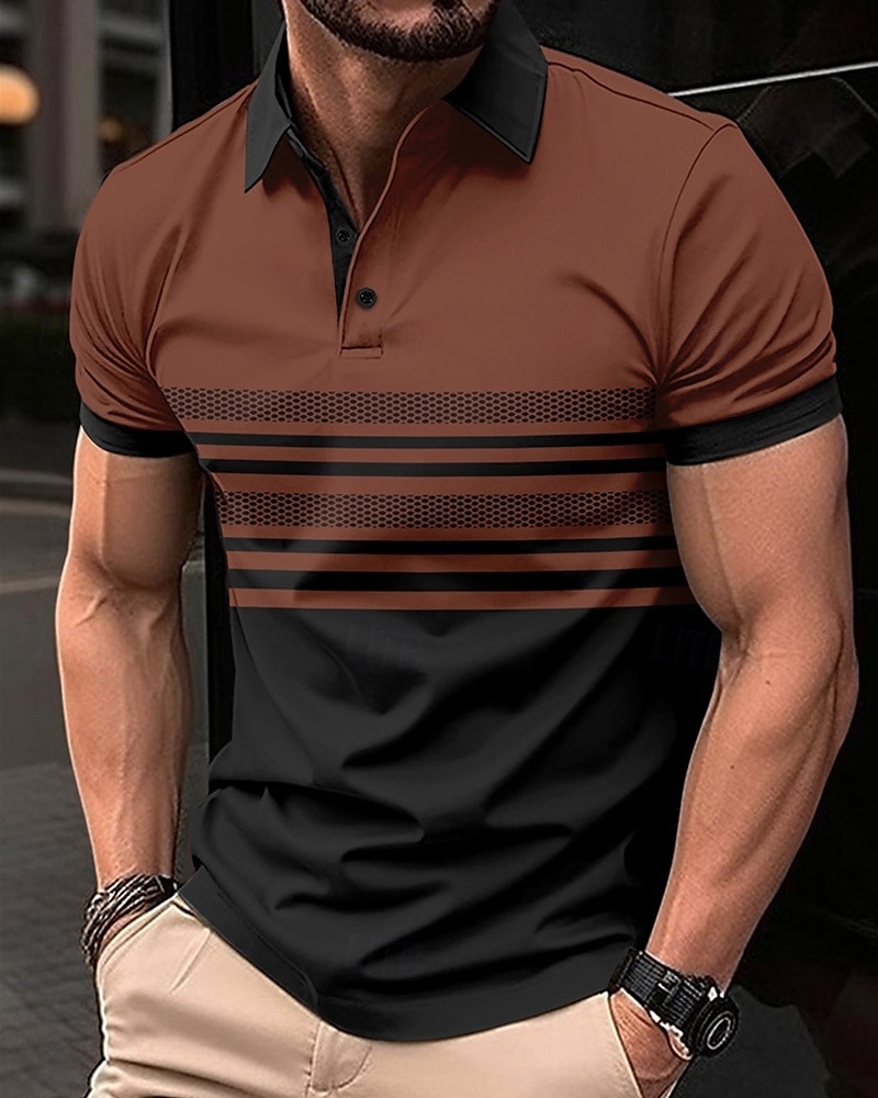 Men's Golf Shirt Golf Polos Shirts Work Casual Lapel Short Sleeve Basic Modern Striped Buttons Summer Regular Fit White Pink Red Royal Blue Green Khaki Golf Shirt 2025 - $18.99 –P15