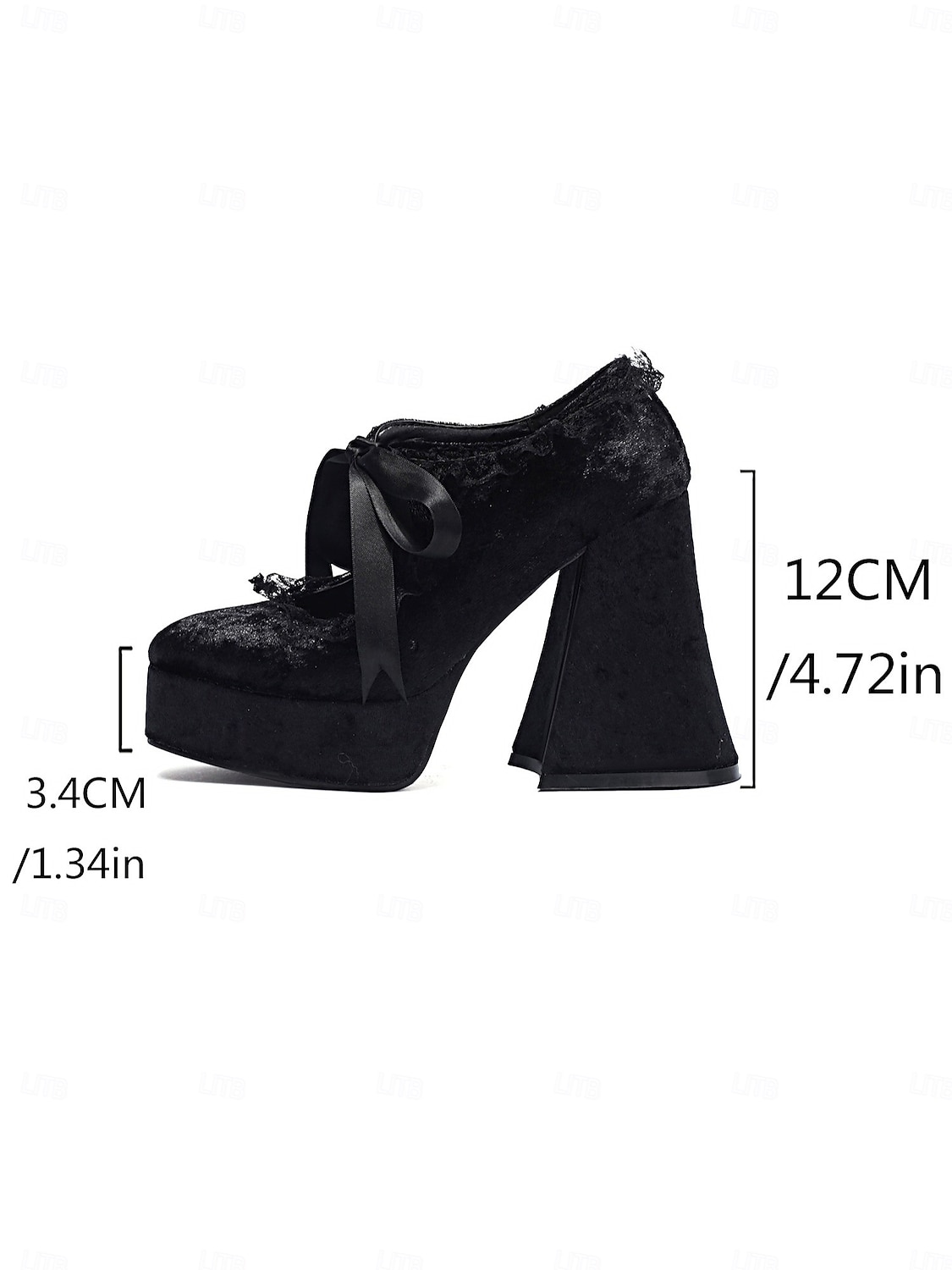 Scarpe con plateau in velluto in stile vittoriano gotico del XIX secolo da donna - décolleté mary jane bordeaux con rifiniture in pizzo e nastro per Halloween, cosplay e moda lolita del 2025 a $64.99 –P7