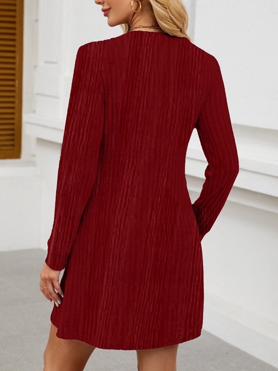 Women's Mini Dress A Line Dress Casual Daily Regular Fit Plain Long Sleeve V Neck Wine Light Brown Green Dark Gray Winter Autumn 2025 - $21.99 –P4
