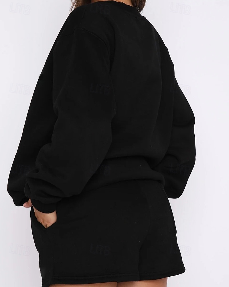 2025年 女性用 トラックスーツ プルオーバースウェットシャツ スウェットショーツ レース ソリッド スーツウェア 秋 Темный хаки ブラック ジム アスレイジャー ランニング 防風 長袖 スポーツ アクティブウェア 伸縮性あり レギュラー  コレクション – $25.99 –P14