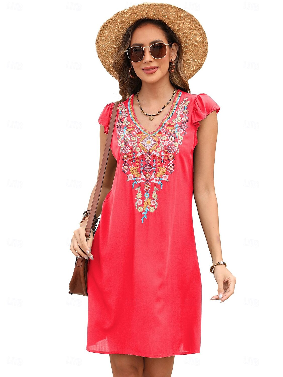 Pentru femei Rochie Mini Rochie casual Modă Modern Rochie eleganta Beretă Nuntă Zilnic Dată Fit regulat Floral Broderie Fără manșon În V Negru Roșu-aprins Mov Vară 2025 - $27.99 –P10