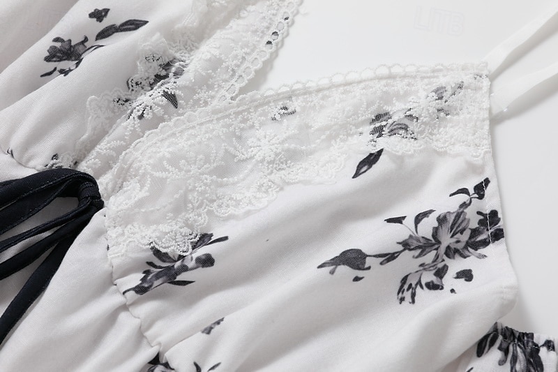 Damskie Sukienka mini Sukienka Boho Strój zachodni Moda Urlop Codzienny Wyjściowe Regularny Kwiat Długi rękaw W serek Biały Lato 2025 - $31.99 –P3