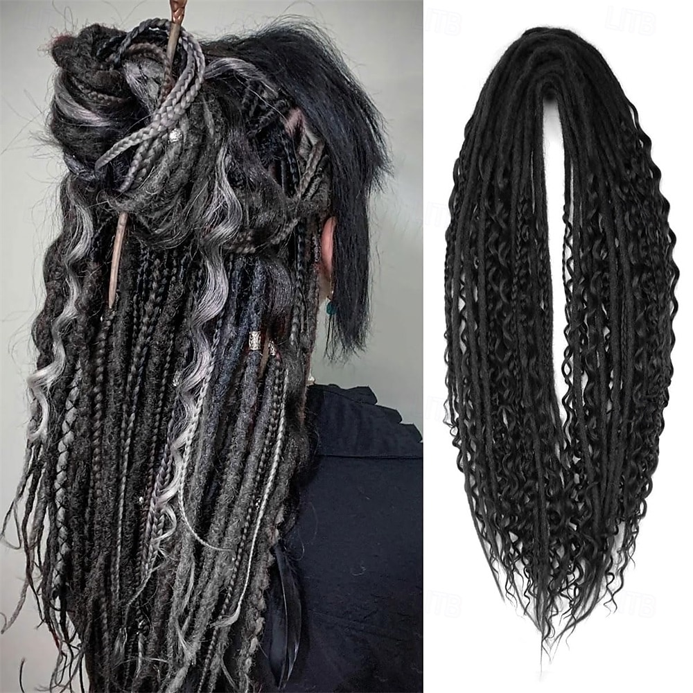 24 Inch 3 In 1 Dreadlock Extensions Sets 30 Strands Mixed Black Synthetic DE Dreads Extensions 100% Handmade Soft Double Ended Curly Boho Wavy Dreads for Girls 2025 - $58.99 –P1