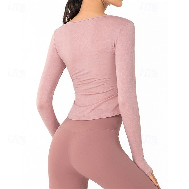 Women's Sports shirts V-neckline Skin Friendly Softness Breathable Wrinkles Long Sleeve Sports Solid Color Top For Pilates Zumba Running Activewear 2025 - $13.99 –P6