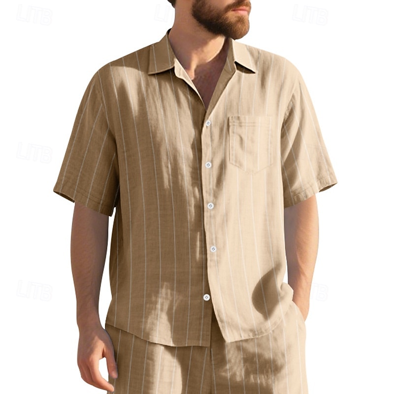 Per uomo Camicia Camicia di lino Camicia casual Camicia con Bottoni Camicia di cotone A righe Vacanza Streetwear Nero Bianco Blu marino Cachi Manica Corta Collo ripiegato Estate Abbigliamento del 2025 a $21.99 –P16