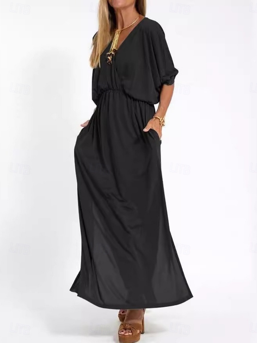 Per donna Abito maxi Abito a trapezio Abito Estivo Casual Quotidiano Vestibilità regolare Semplice Manica 3/4 Scollo a V Nero Bianco Rosa Azzurro cielo Estate del 2025 a $27.99 –P1