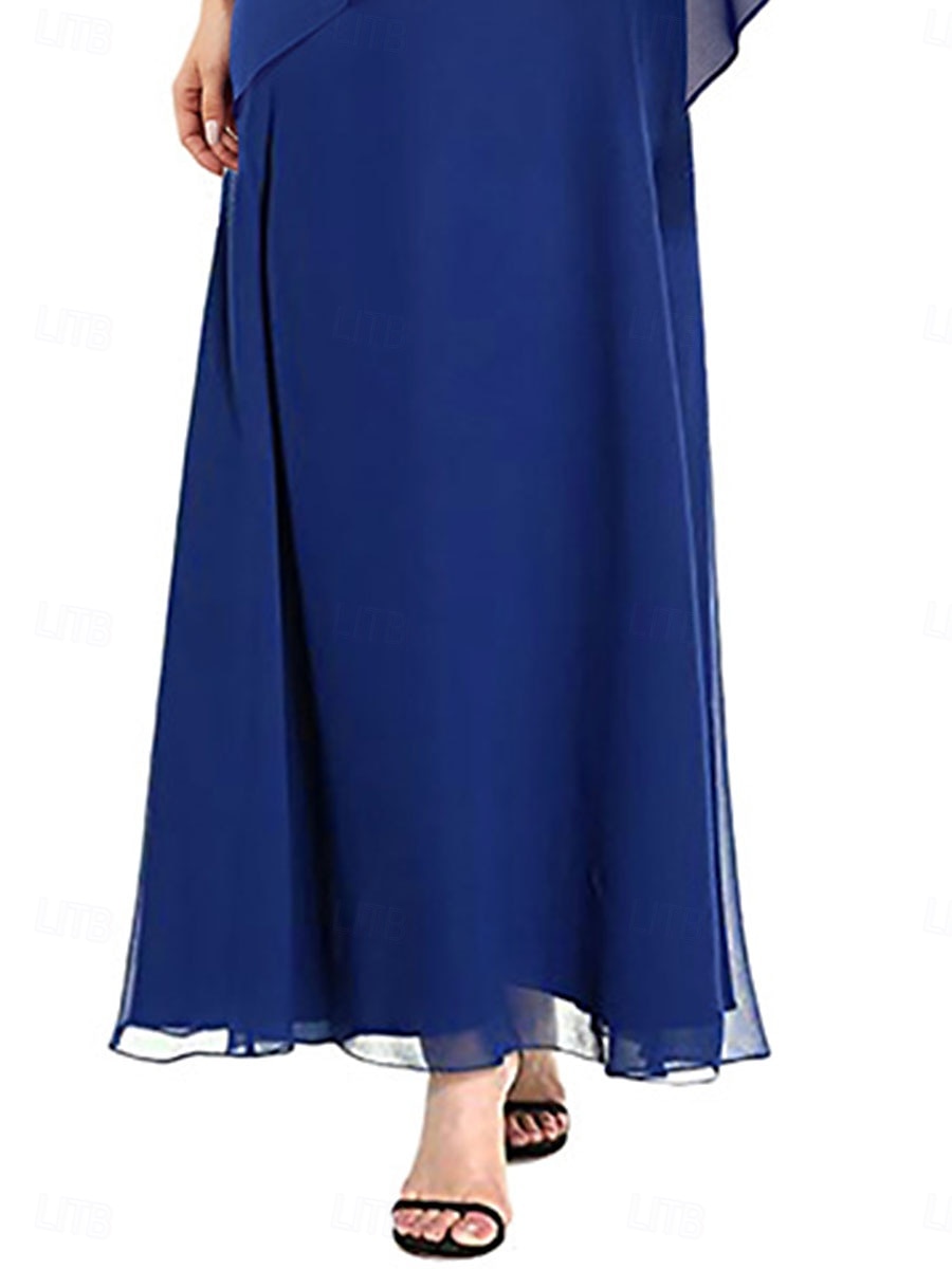 A-Line Mother of the Bride Dress Elegant Simple Square Neck Ankle Length Chiffon Short Sleeve with Solid Color 2025 - $109.99 –P2
