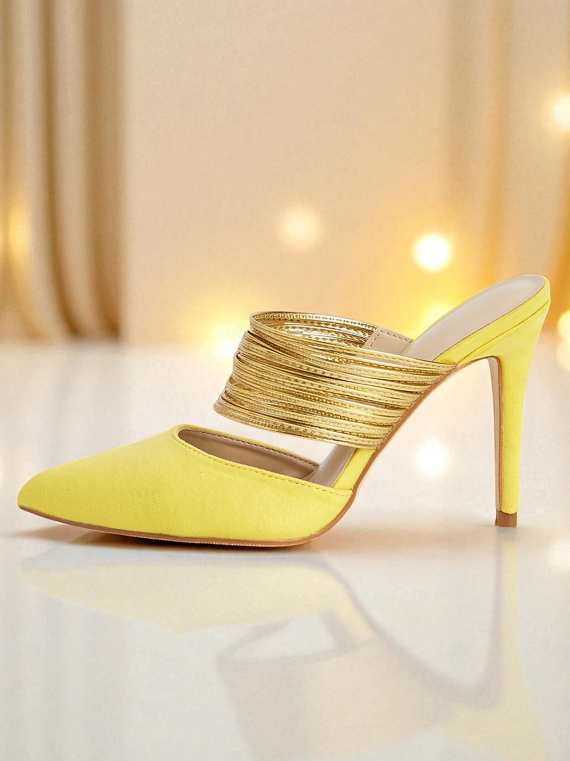 Sandale stiletto galbene pentru femei cu barete aurii - tocuri înalte cu vârful ascuțit pentru petreceri în viața de noapte și evenimente de seară 2025 - $64.99 –P5