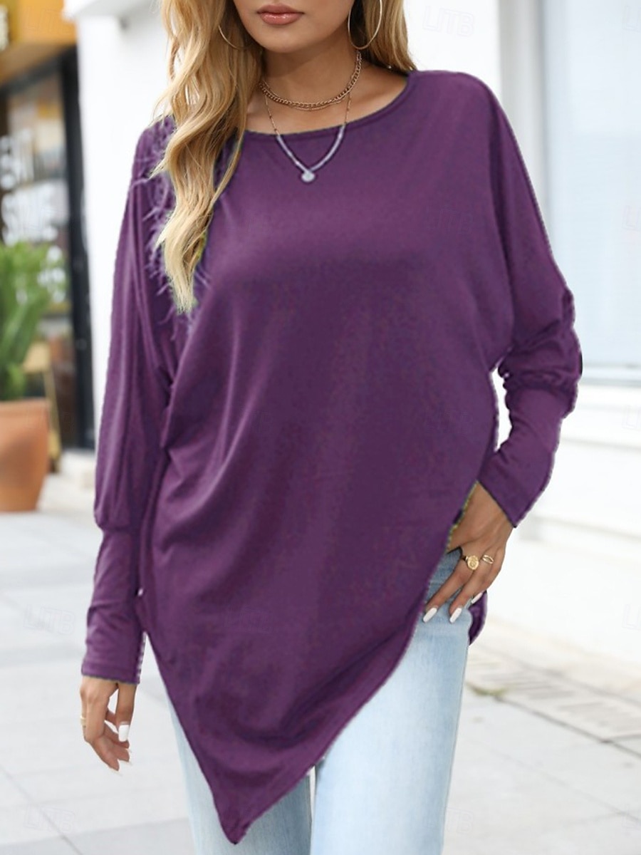Damen Hemd Mode Lässig Langarm Rundhalsausschnitt Lange Oberteile Täglich Patchwork Schwarz Rote Purpur Grün Grau Frühling Herbst 2025 - $15.99 –P10
