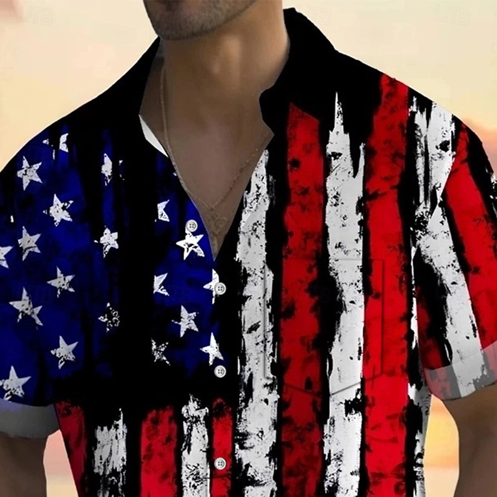 Independence Day Voor heren Amerikaanse Amerikaanse vlag Vaderlandslievend Vierde juli Overhemd Zomer overhemd Overhemd met knopen Korte mouw Mode-casual Feestdagen Zomer Lente Strijkijzer 2025 - $23.99 –P2