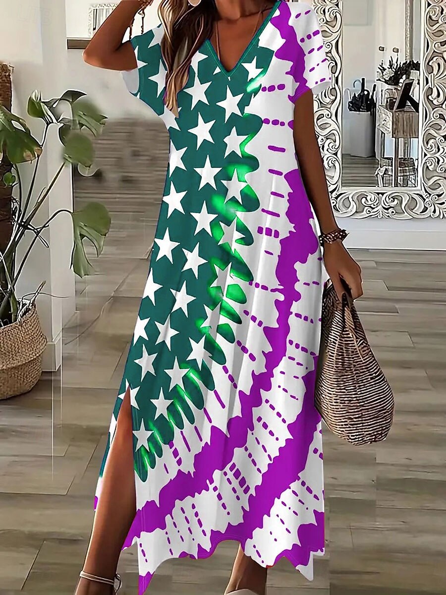 Women's Patriotic Midi Dress T Shirt Dress Tee Dress Sundress A Line Dress  Vacation Casual Outdoor Going out Beach Regular Fit Graphic Flag Short  Sleeve V Neck 2026 - CAD $45.99