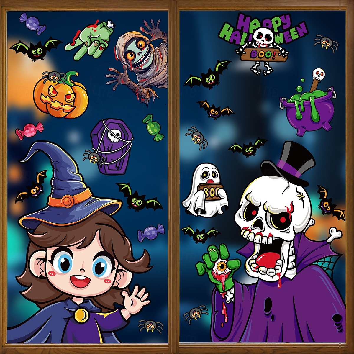 4 φύλλα αυτοκόλλητα παραθύρου για το Halloween, διακοσμήσεις διπλής όψης, κρανίο κολοκύθας, μάγισσα, φάντασμα, νυχτερίδα, Grim Reaper, χαρούμενα Halloween στατικά αυτοκόλλητα για γυάλινη διακόσμηση 2025 - $6.99 –P3