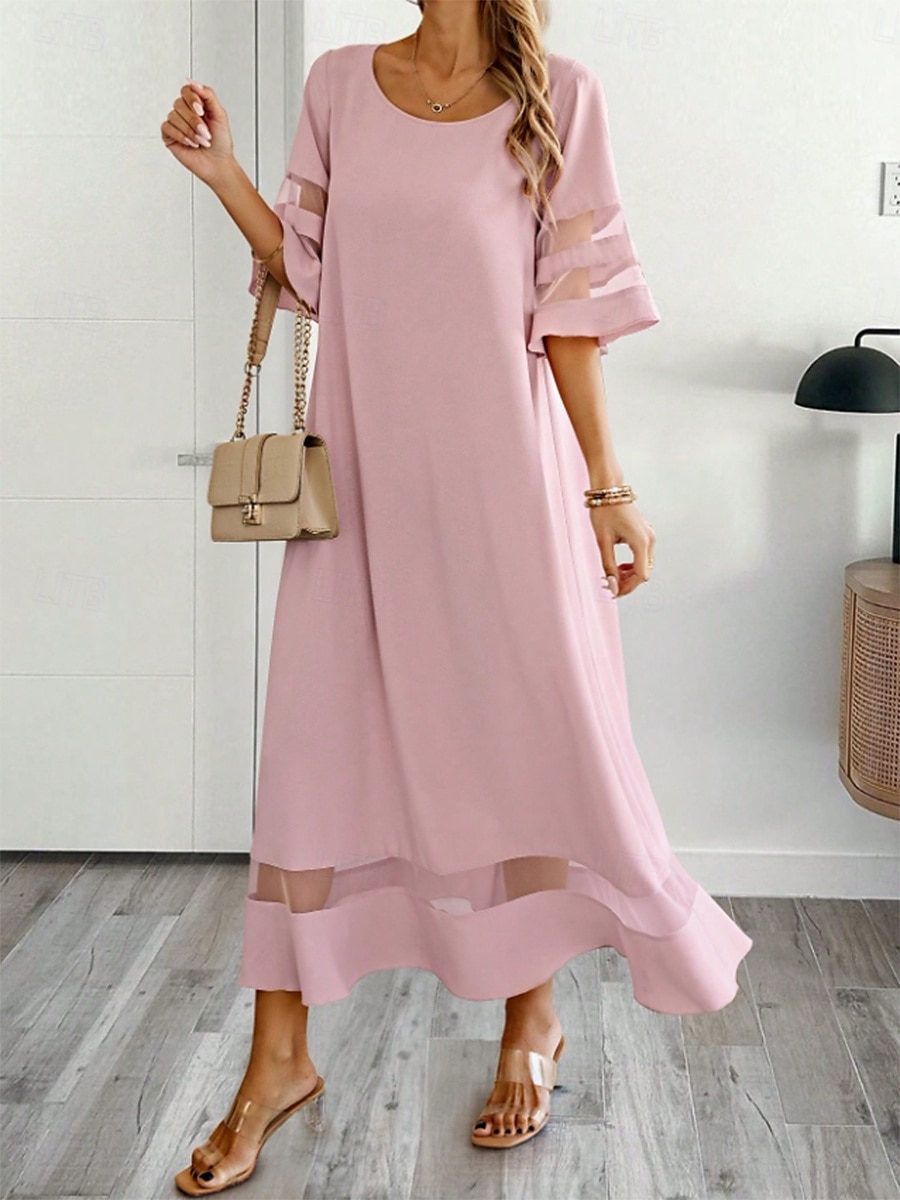 Damskie Sukienka maxi Letnie sukienki Codzienny Codzienny Regularny Graficzny Rękaw 1/2 W serek Czarny Żółty Rumiany róż Wino Lato 2025 - $36.99 –P3