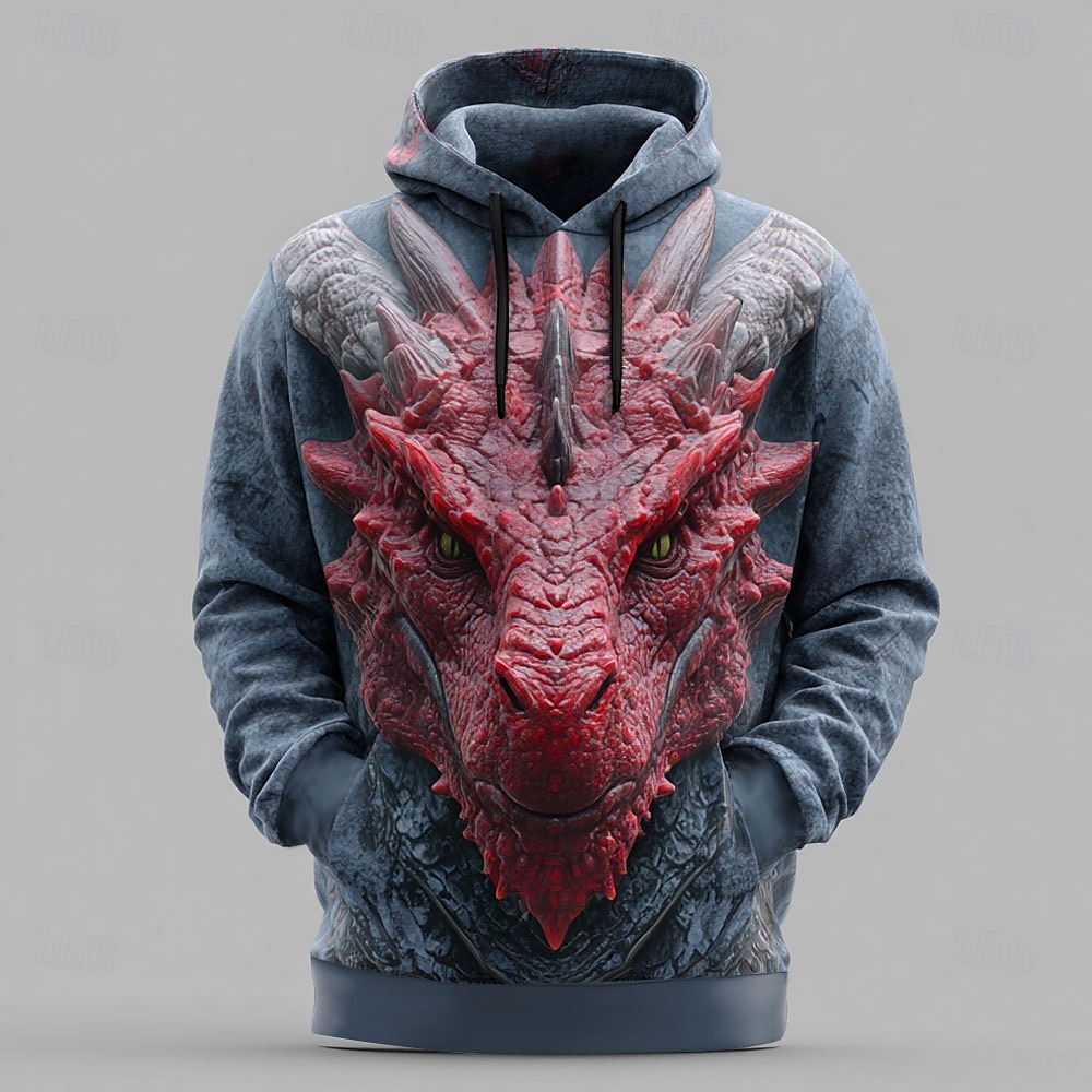 Hombre Dragón Sudaderas Sudadera Fresco Fiesta Manga Larga Cuello Barco Discoteca Ropa de calle Azul Piscina Correa Otoño Invierno Diseñador 2025 - $26.99 –P1